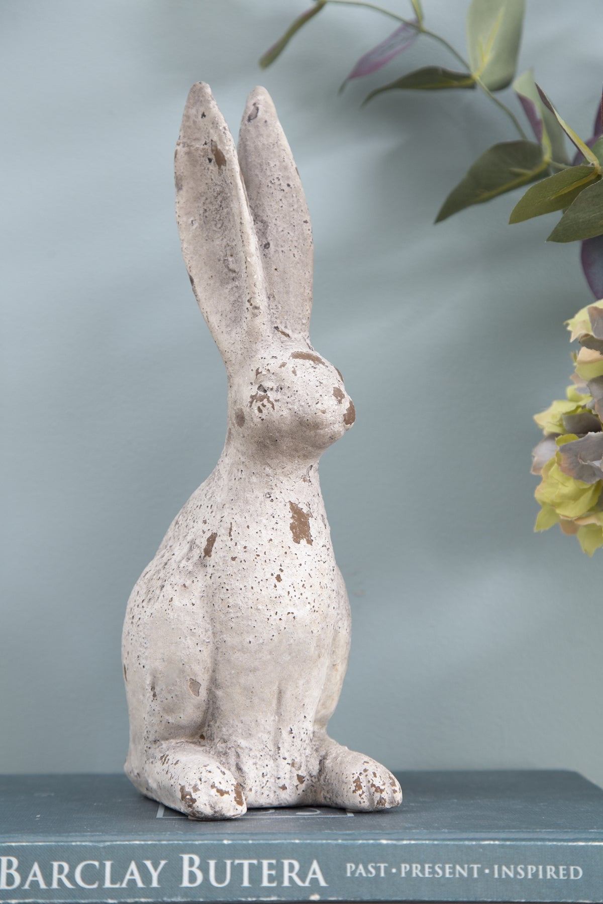 Weathered Cement Rabbit Statue with Rustic Finish - Cement
