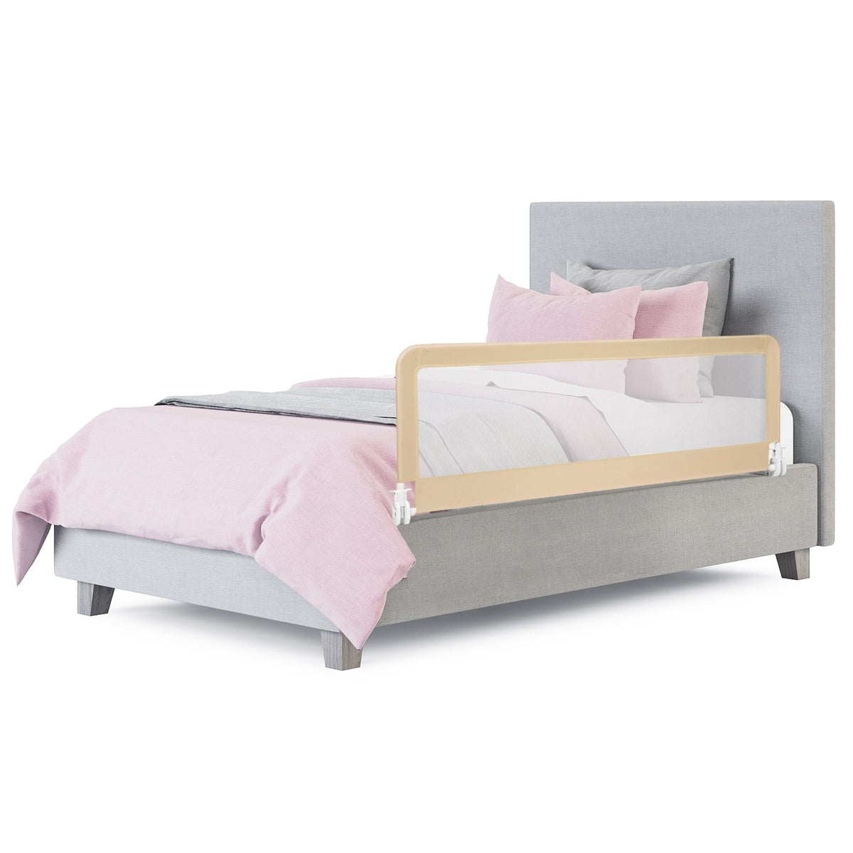 59 Inch Folding Breathable Baby Bed Rail Guard with Safety Strap-Beige