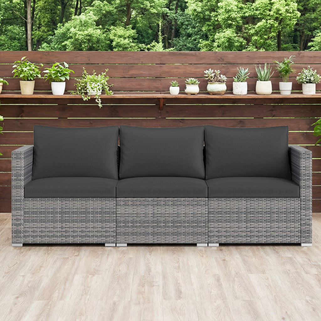 3 Pieces Patio Sectional Sofa Set PE Rattan Modular Couch Furniture Set with Soft Cushions