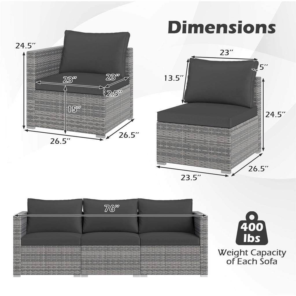 3 Pieces Patio Sectional Sofa Set PE Rattan Modular Couch Furniture Set with Soft Cushions