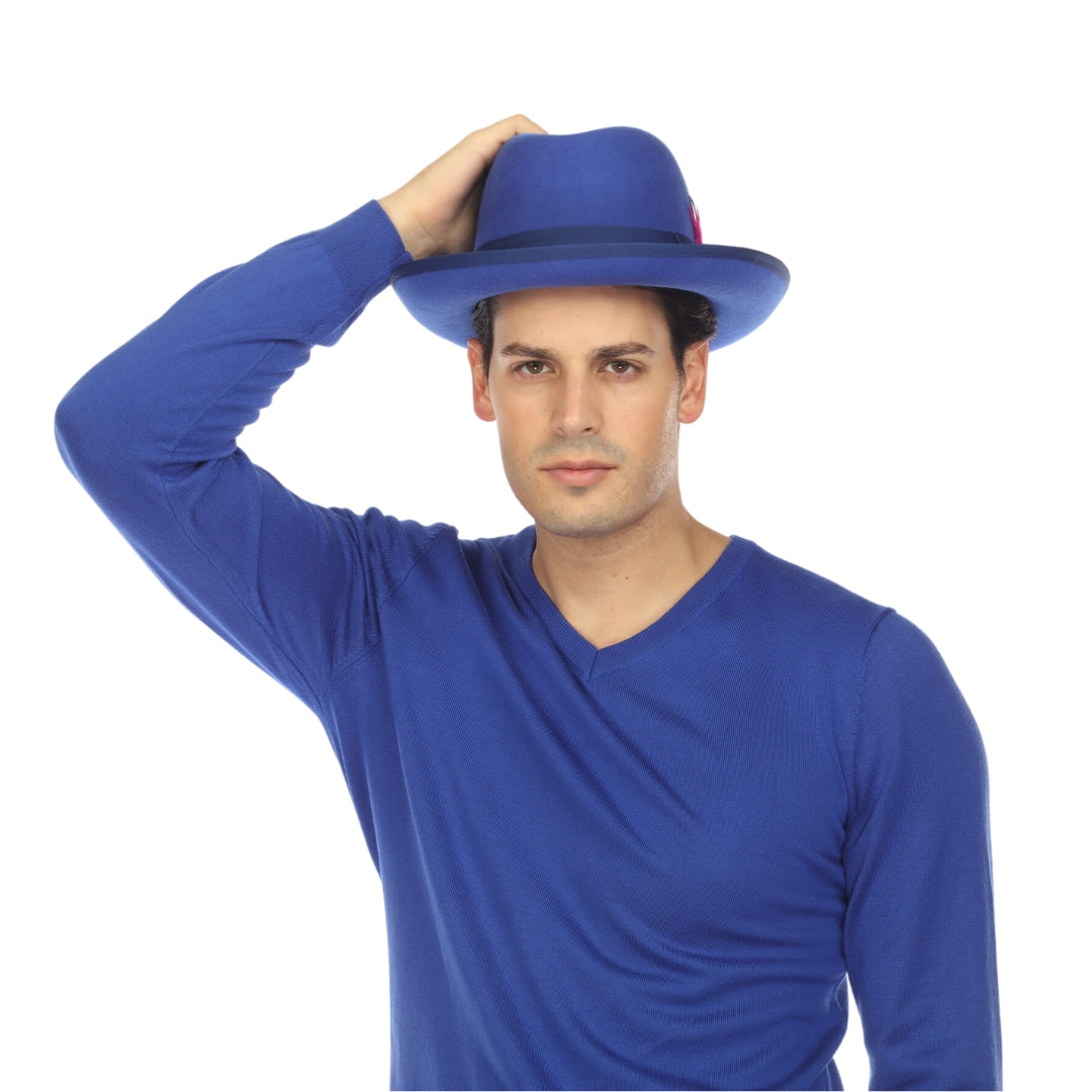 Ferrecci Royal Blue Wool Felt Godfather Fedora Hat