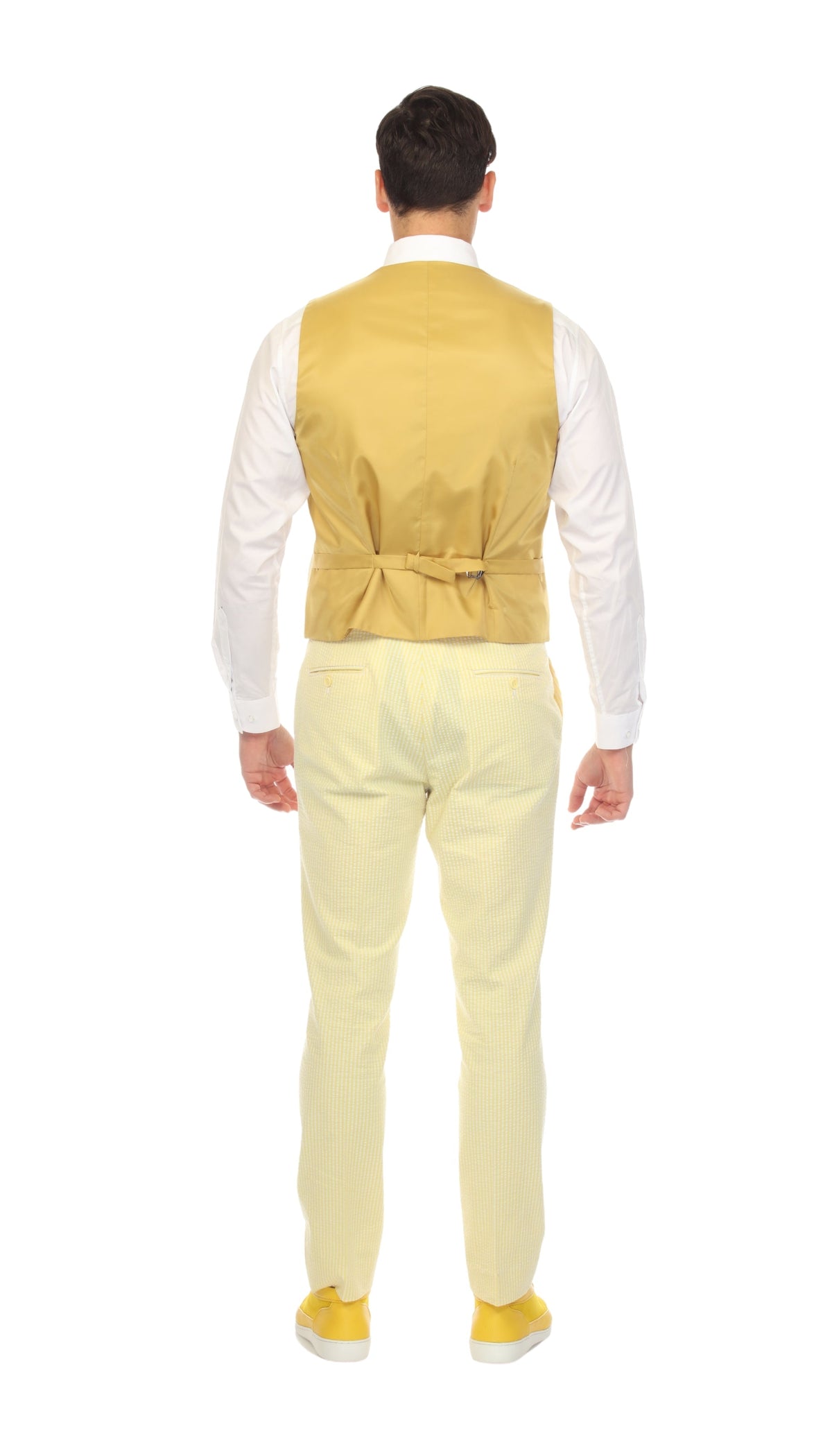 Men's Yellow Grant Double Breasted Seersucker Vest