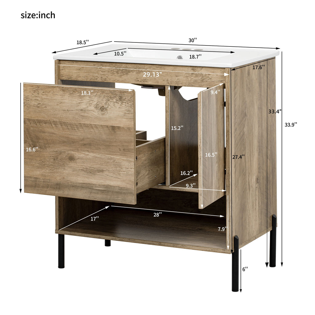 Bathroom Vanity Cabinet With Sink - Natural Wood