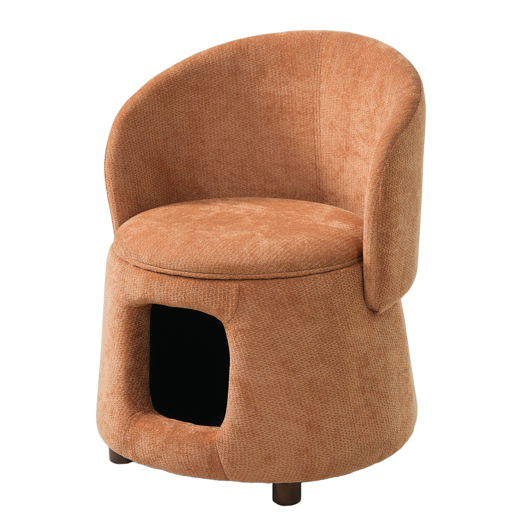 Orange Pet Friendly Chair with Hidden Pet Nook & Storage Seat