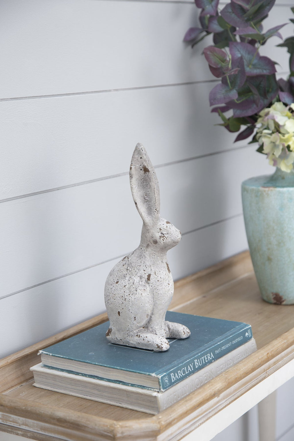 Weathered Cement Rabbit Statue with Rustic Finish - Cement