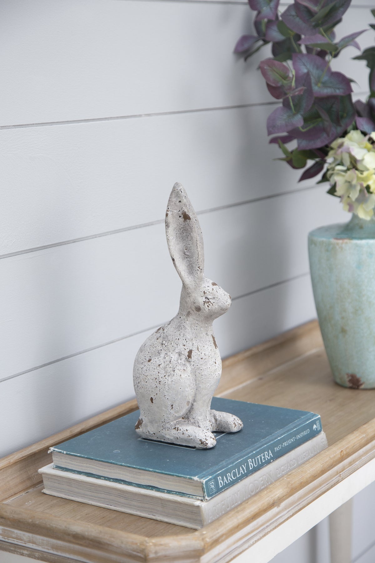 Weathered Cement Rabbit Statue with Rustic Finish - Cement
