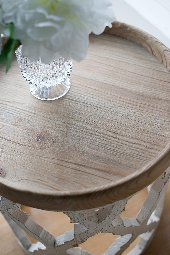 Rustic Round Wooden Side Table with Lattice Detail - Light Brown