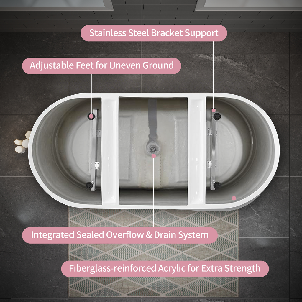 55" Acrylic Freestanding Bathtub with Deep Soaking Design - White