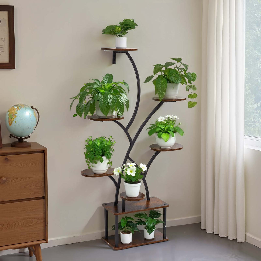 62 in Tall Indoor Plant Stand with Adjustable Grow Lights – 8-Tier Display Shelf