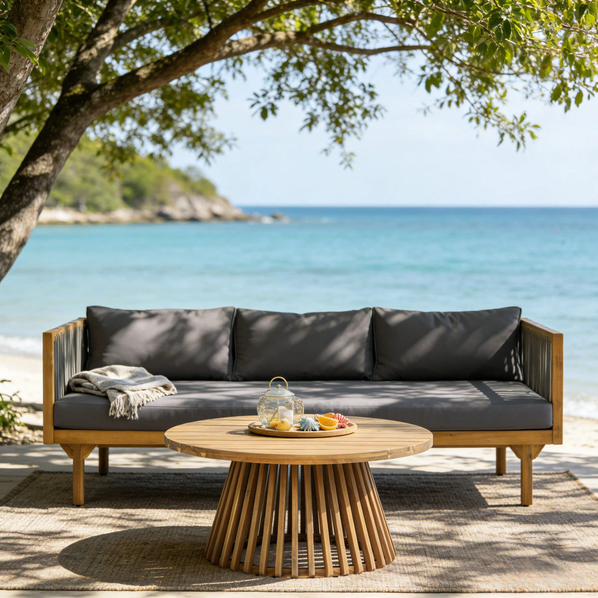 2-Piece Outdoor Patio Set with Rope Back and Water-Repellent Cushions - Dark Grey