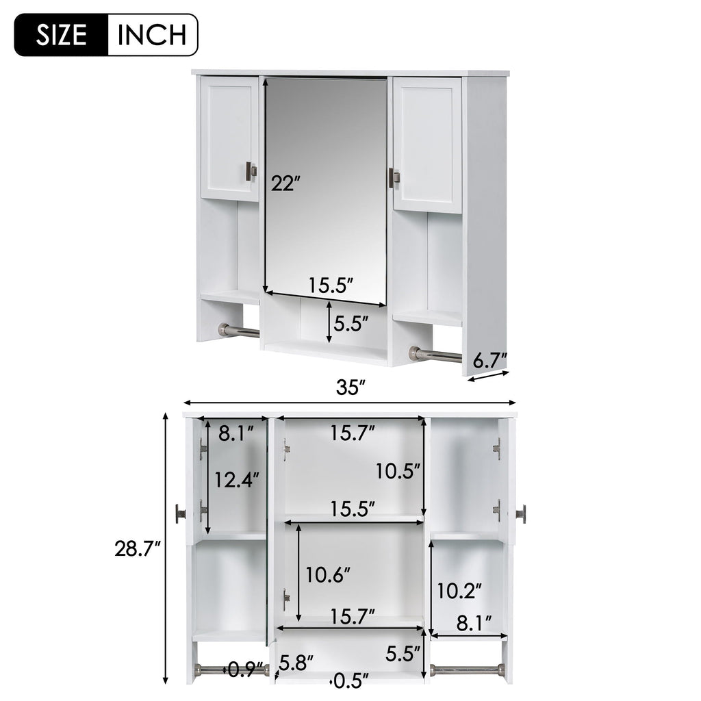 Wall Mounted Bathroom Storage Cabinet with Mirror and Towel Bar - Black, Dark Gray, or White