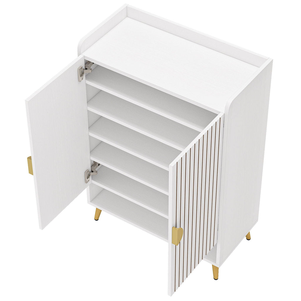 Shoe Cabinet With Doors, 7 Tier Storage Organizer with Adjustable Shelves - Dark Brown, Light Brown, or White