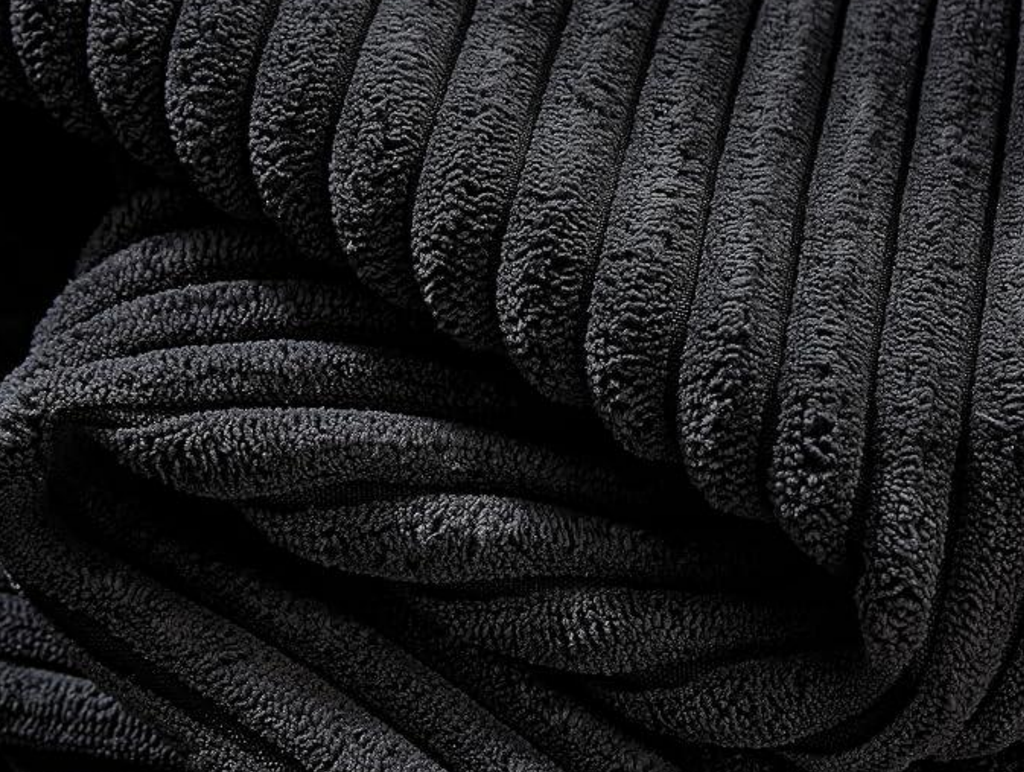 Black Corduroy Ottoman with Foam & Spring Comfort - Black