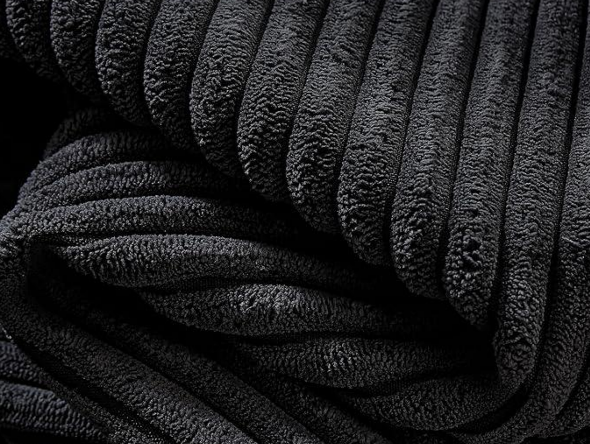 Black Corduroy Ottoman with Foam & Spring Comfort - Black
