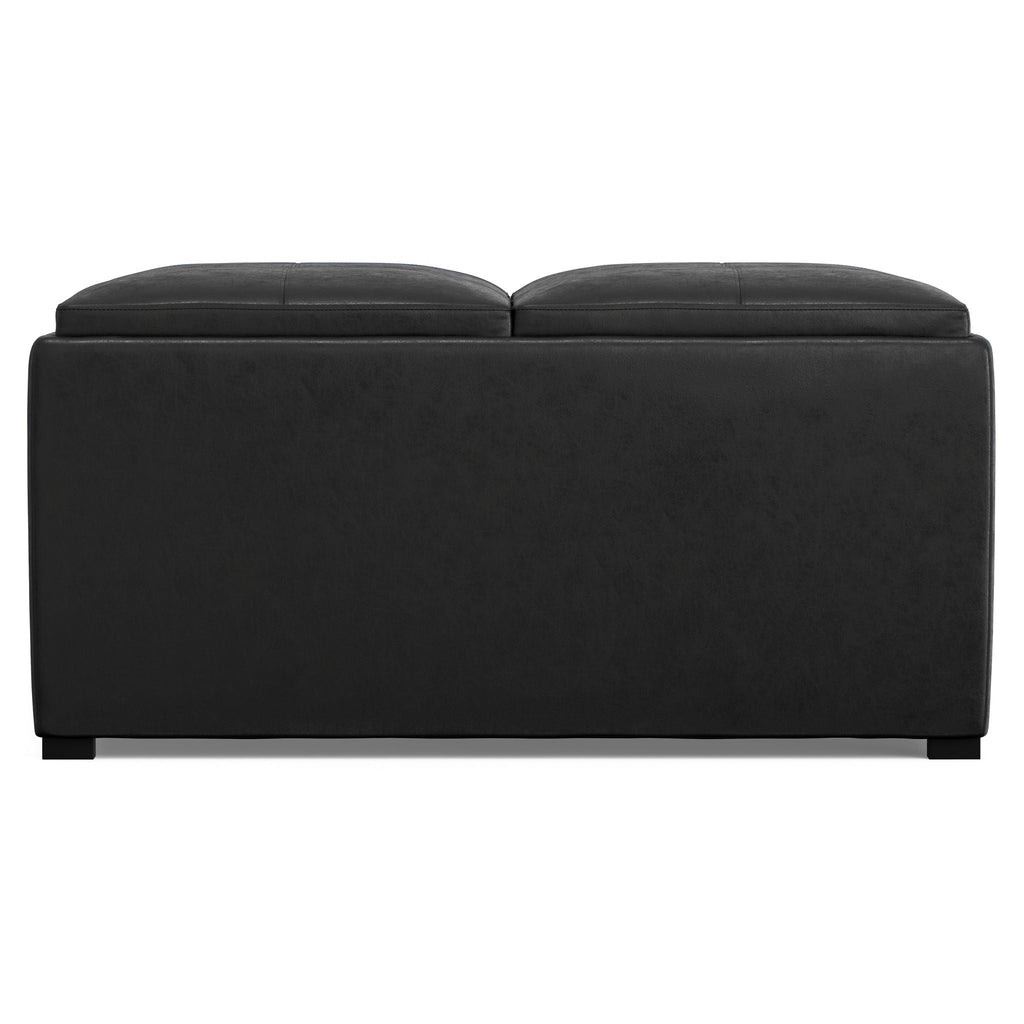 Upholstered Square Coffee Table Storage Ottoman with Flip Serving Trays - Black or Dark Brown