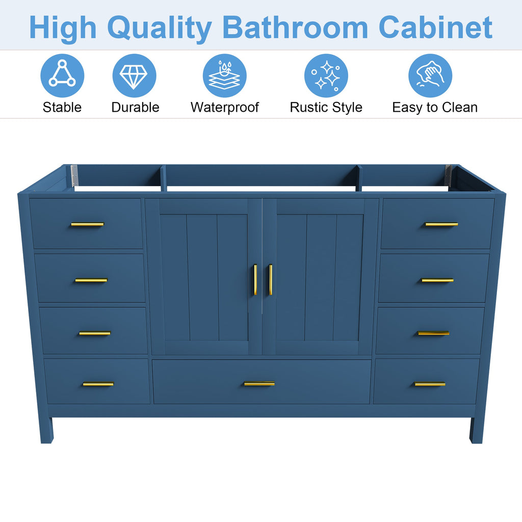 60" Bathroom Vanity Base Cabinet with Soft-Close Doors - Blue