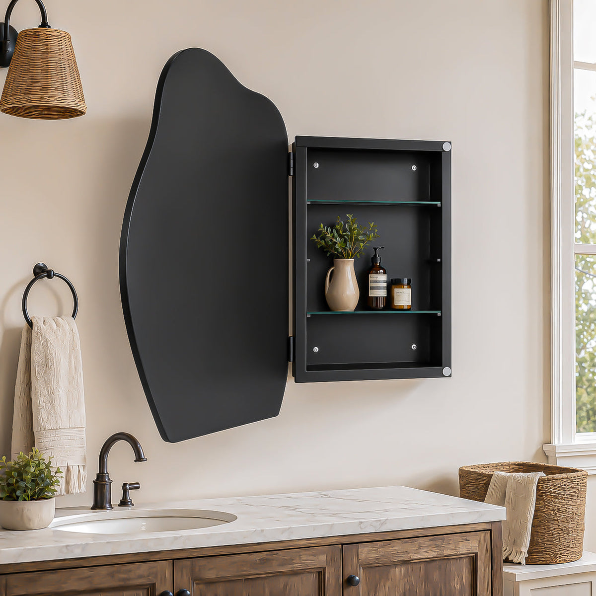 Irregular Cloud-Shaped Medicine Cabinet with Adjustable Glass Shelves - Matte