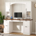 Farmhouse Arched Computer Desk with Hutch - White