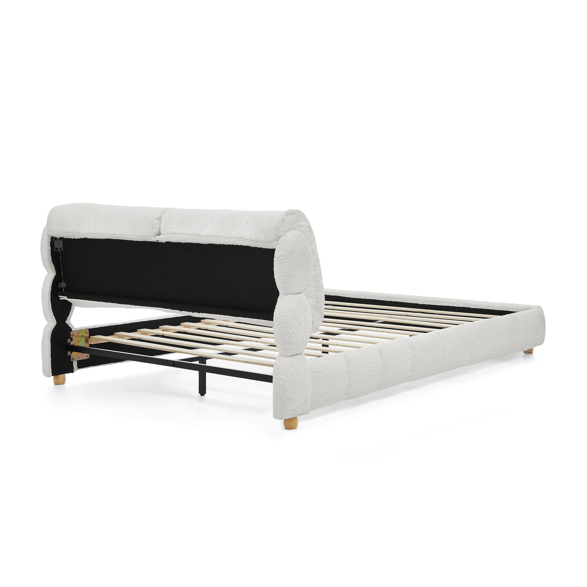 Platform Bed with Tufted Cloud Headboard and Solid Wood Legs - Beige