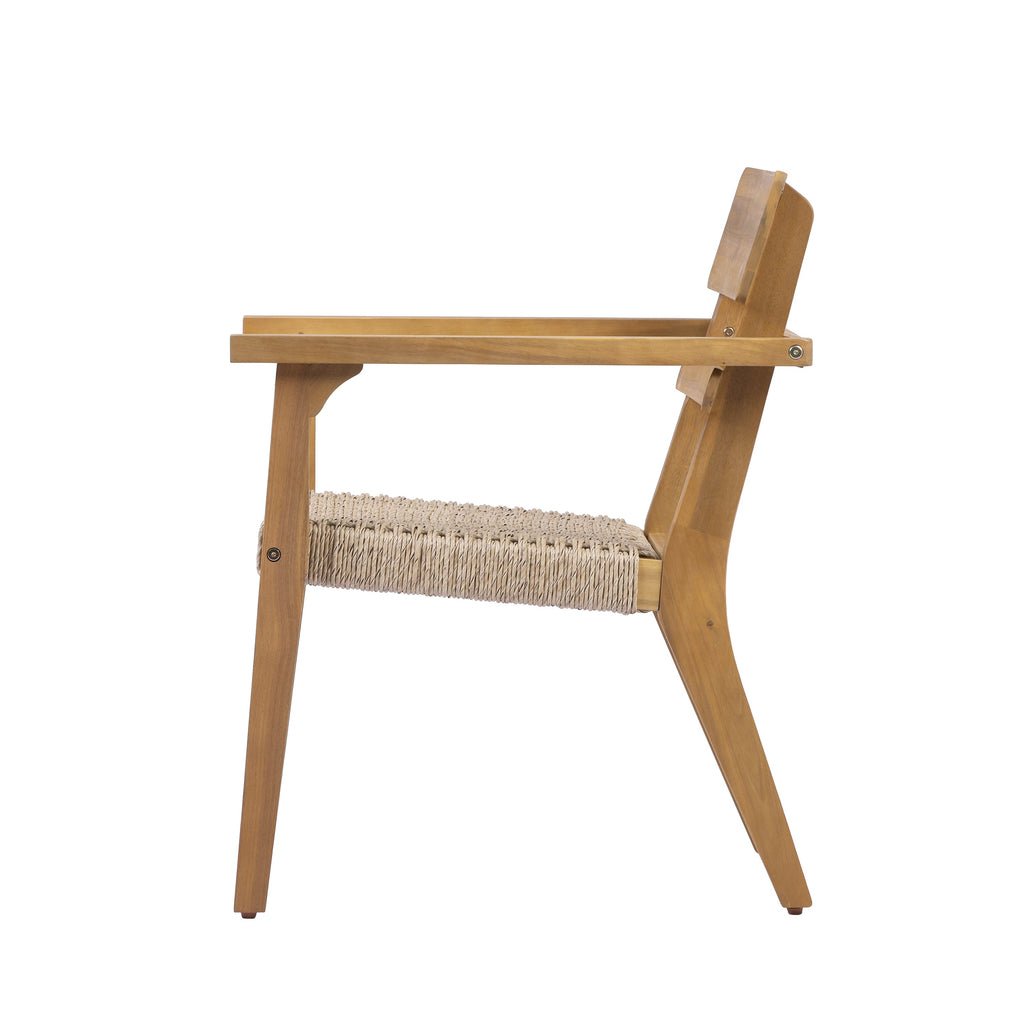 Outdoor Acacia Wood Dining Chairs with Woven Wicker Seats - Natural