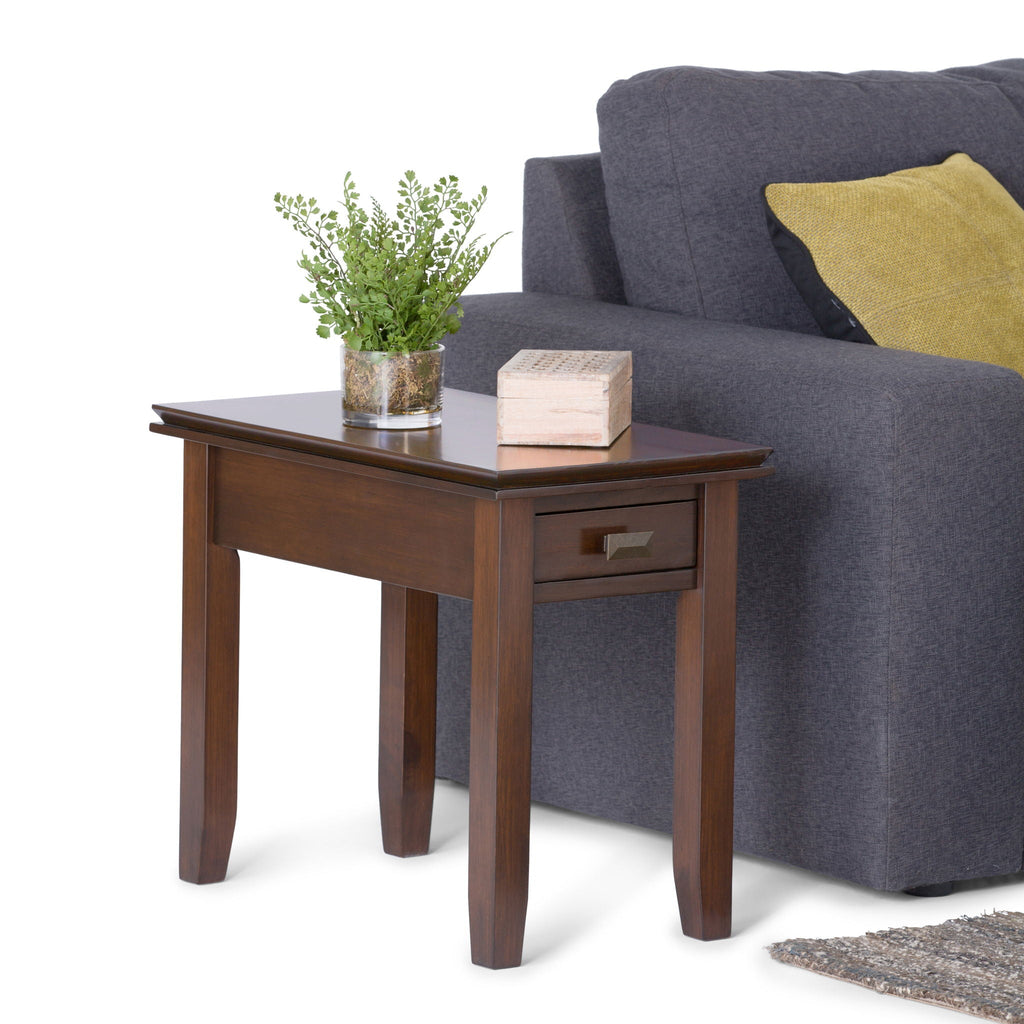 Handcrafted Narrow Side Table with Functional Drawer - Dark Brown