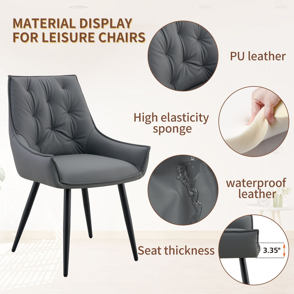 Dark Gray Dining Kitchen Chairs, Flat Back (Set of 2) with Metal Legs