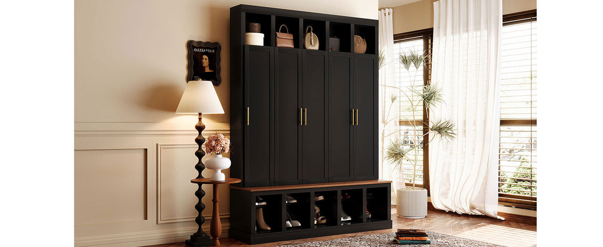 Farmhouse Entryway Storage Cabinet with Coat Closet - Black