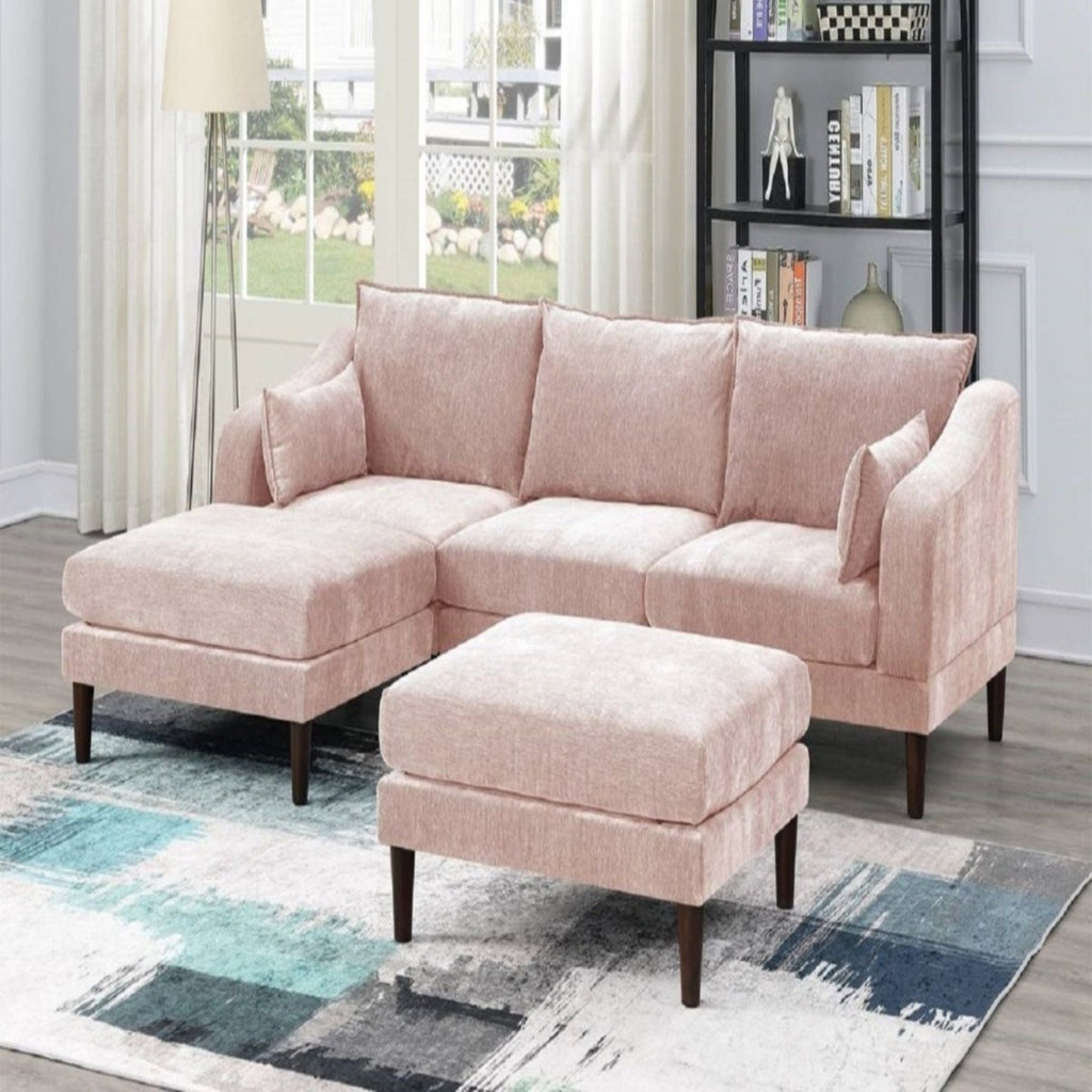 Modular L-Sectional Set with Ottomans - Pink
