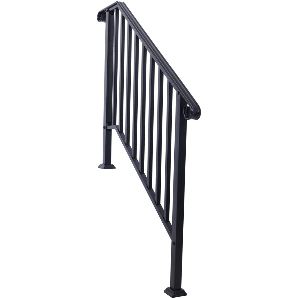 Wrought Iron Outdoor Handrail for 2 or 3 Steps with Rustproof Finish - Black