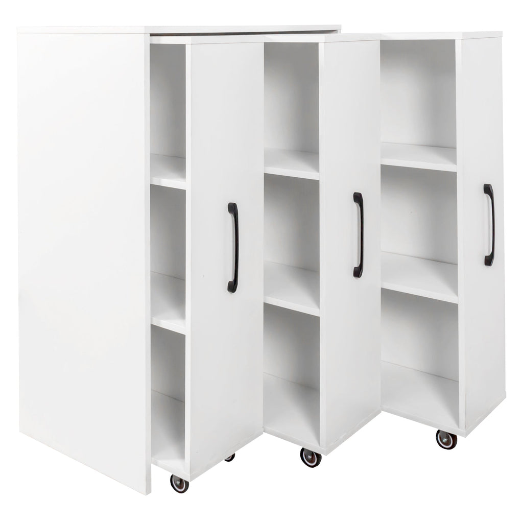 3 Tier Bookcase with Slide Out Doors and Wheels - White