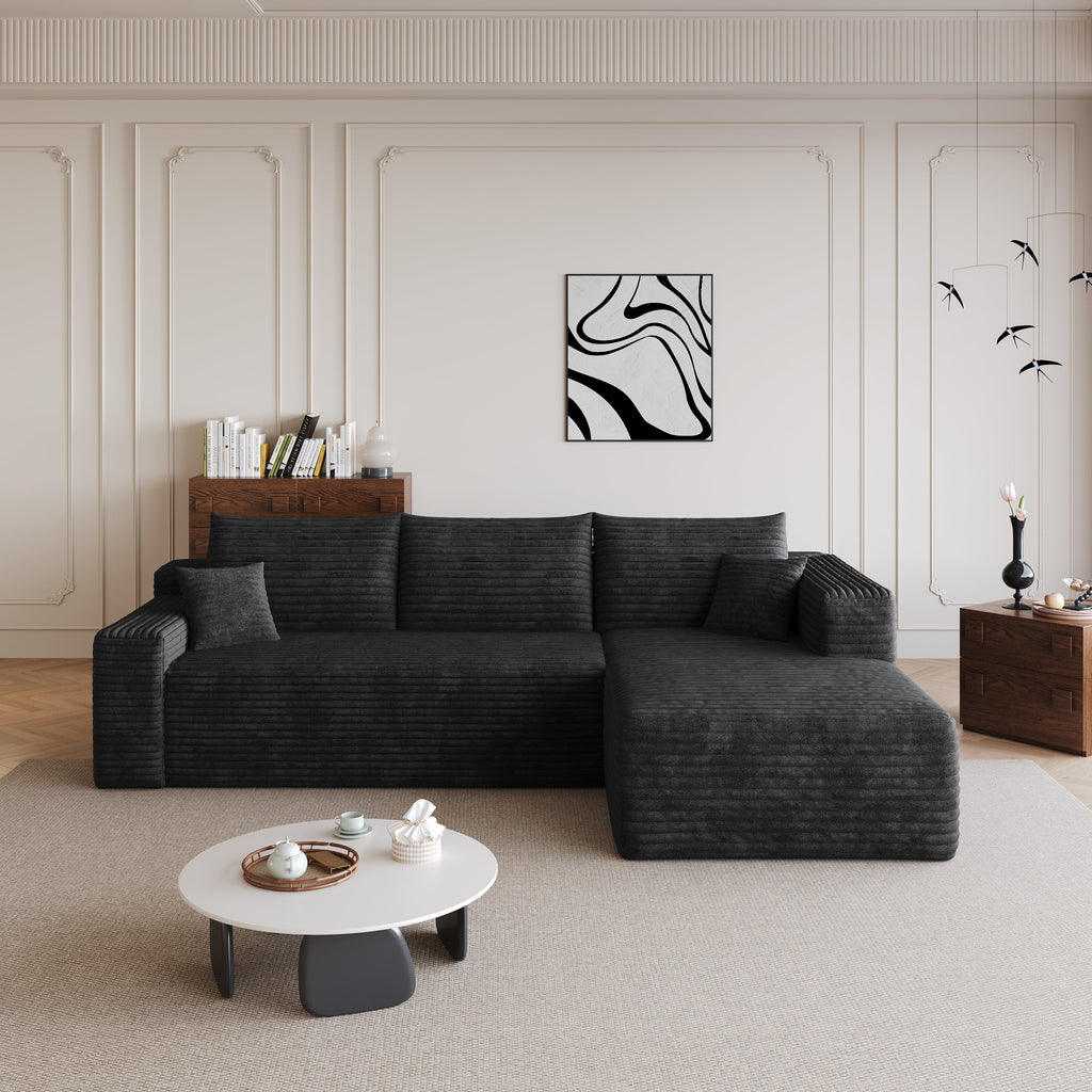 95" Cloud Sectional Sofa with Modern Minimalist Design - Black