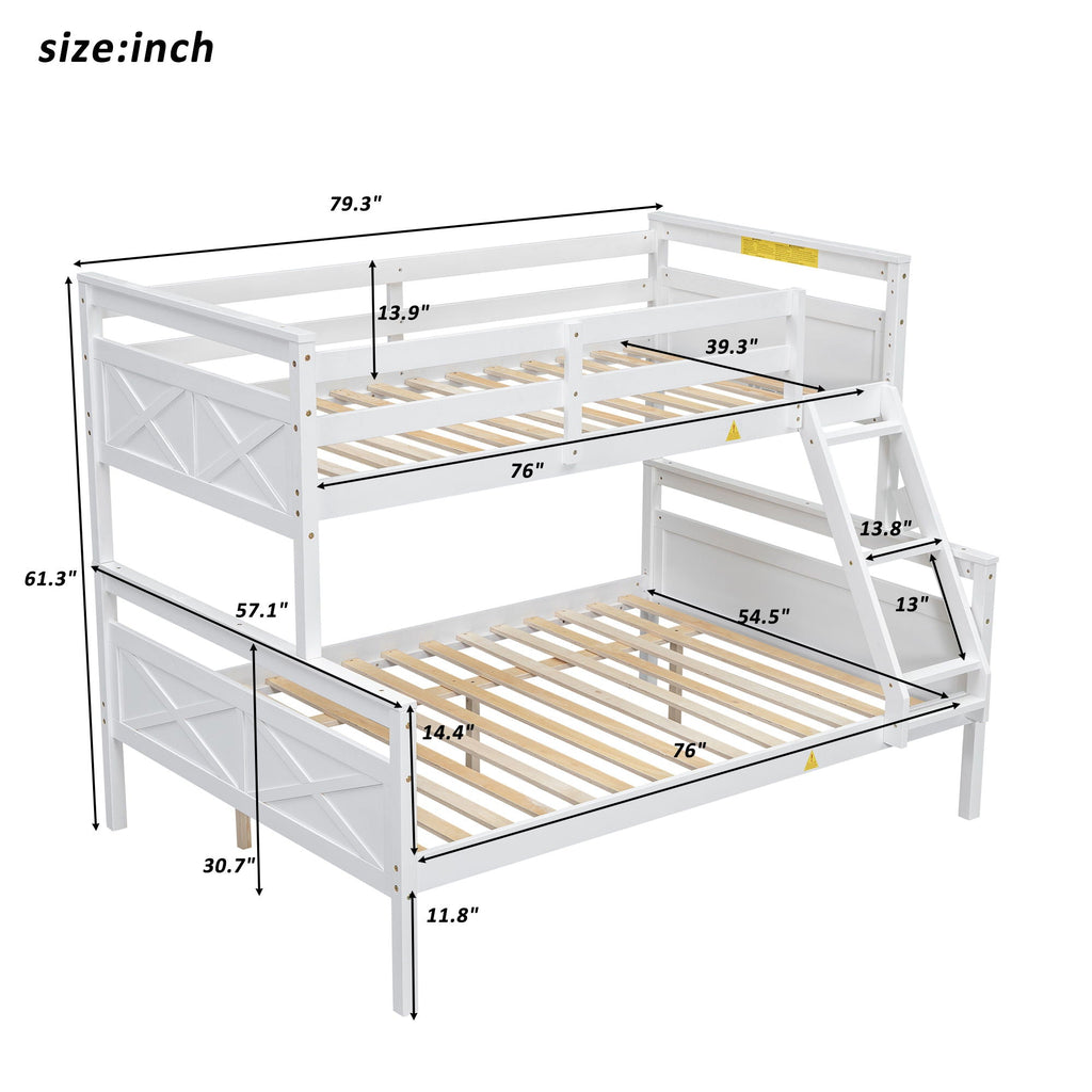Twin Over Full Bunk Bed with Ladder and Storage Options - White or Dark Gray