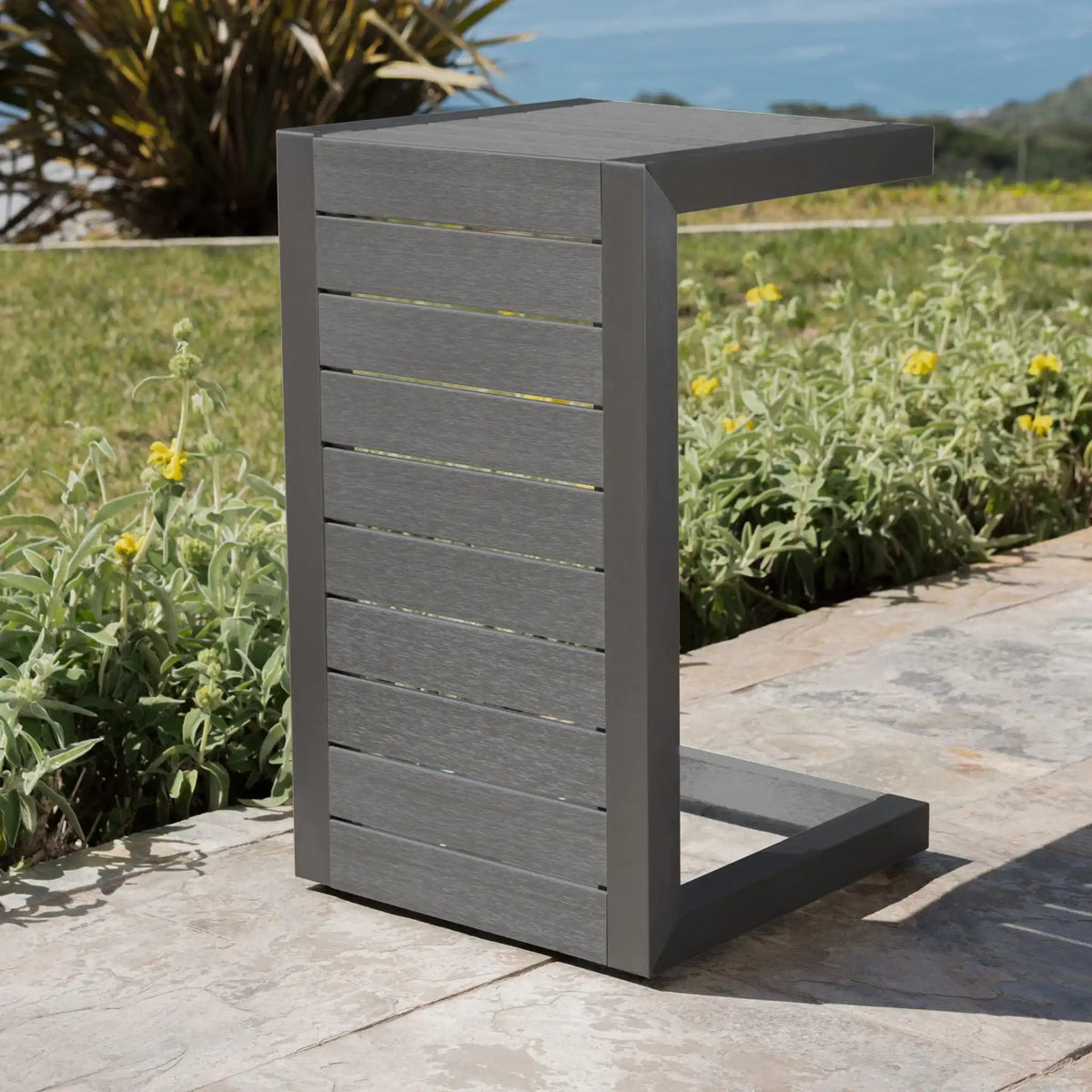 Aluminum Outdoor C-Shaped Side Table with Rust-Resistant Finish - Multiple Colors