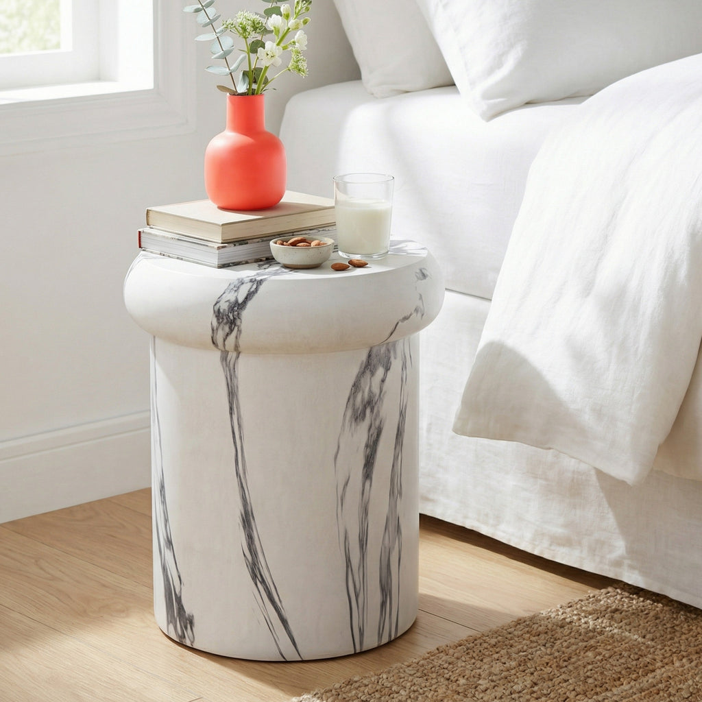 Sculptural MGO Side Table with Weather-Resistant Finish - 18.11"H