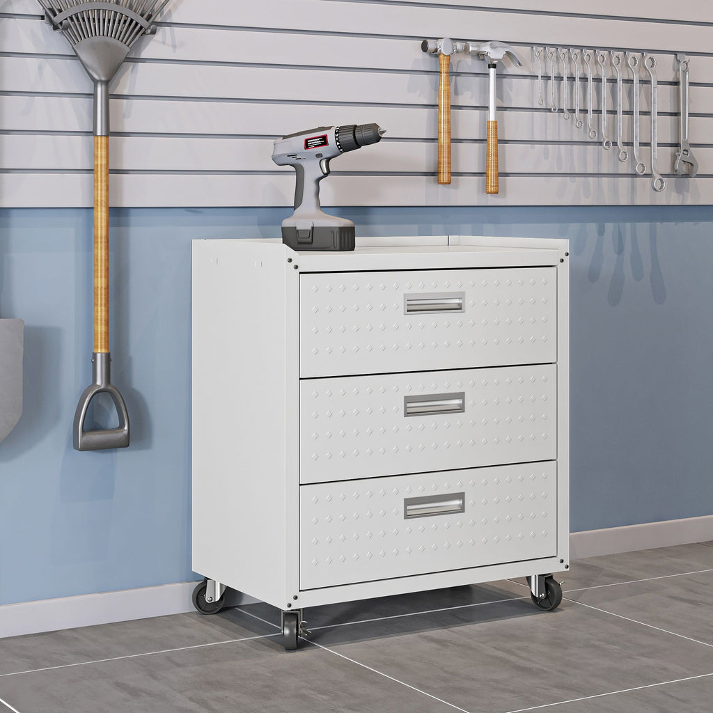 3 Drawer Rolling Garage Cabinet with Mobile Design - White, Dark Gray, Gray