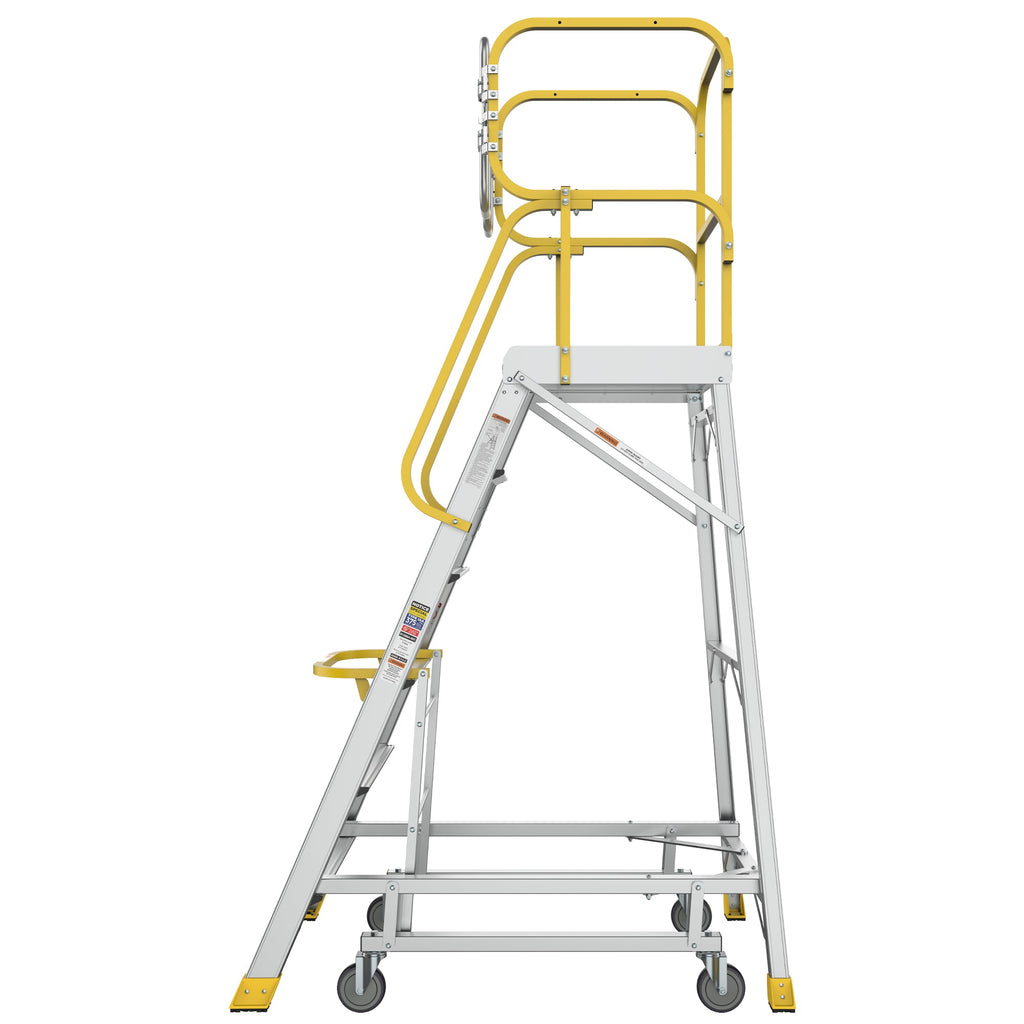 6 Step Aluminum Rolling Platform Ladder with 375 lb Capacity - Silver