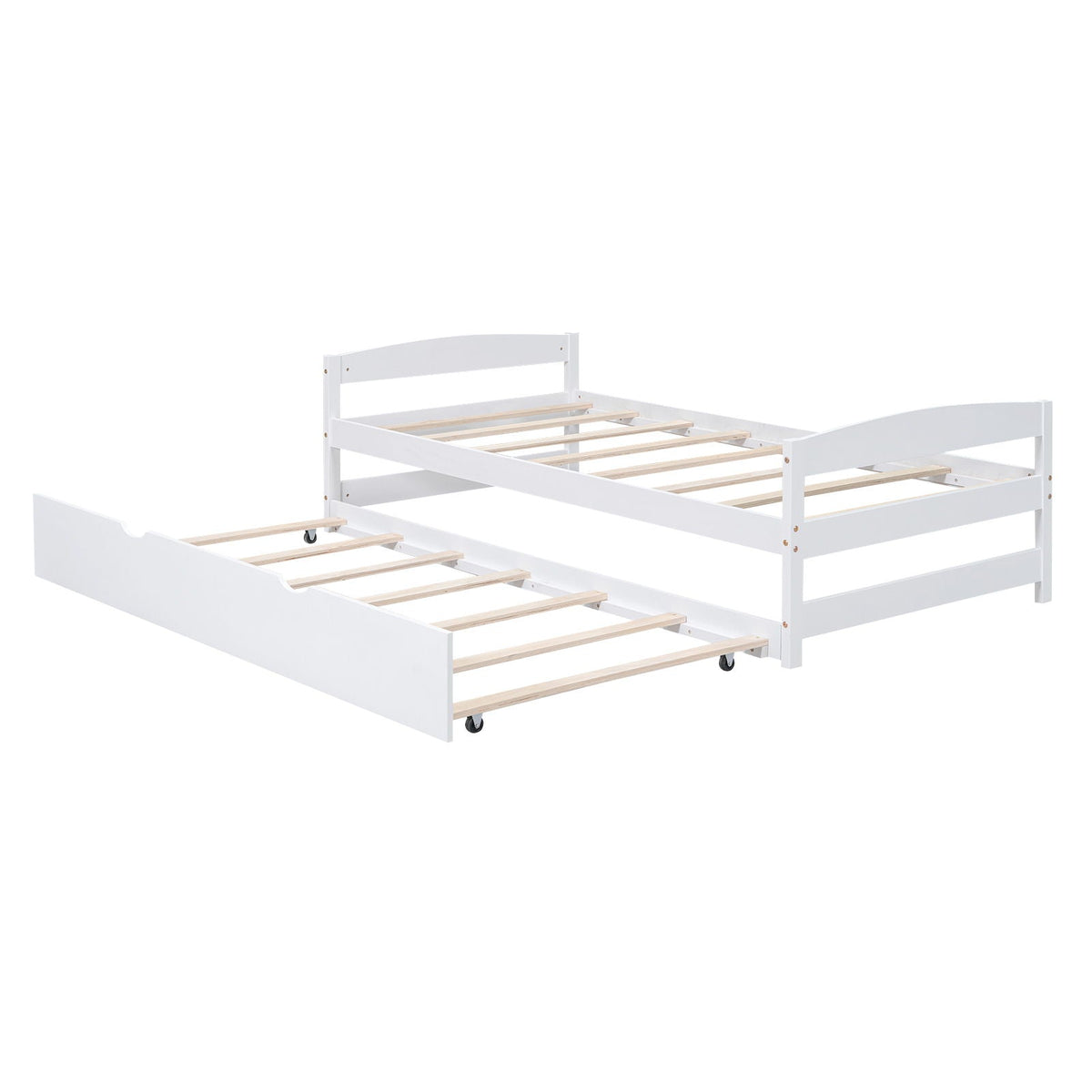 Twin Size Platform Bed with Trundle - Solid Wood Frame - Dark Gray or White