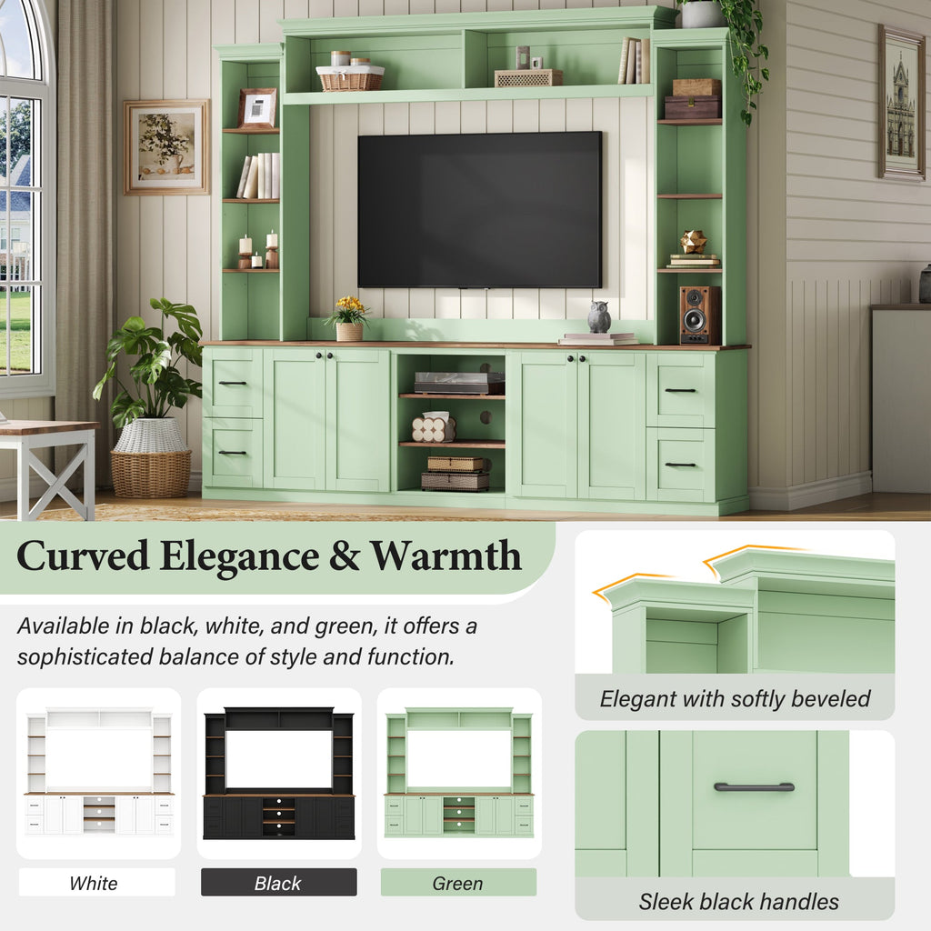 4-in-1 Entertainment Center Wall Unit with Bookshelf for TVs Up to 70" - Black, White, Green