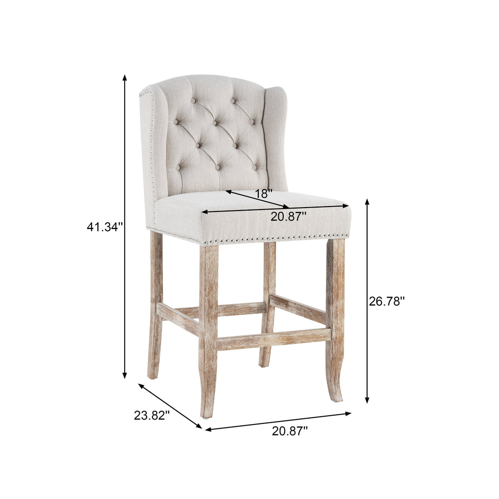 Beige Vienna Contemporary Fabric Tufted Wingback Counter Stools with 26.78'' Seat Height - Set of 2