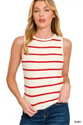 Zenana Round Neck Stripe Knit Tank Top