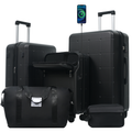 Hardside Luggage Set 5 Piece with USB Port & TSA Lock - Black