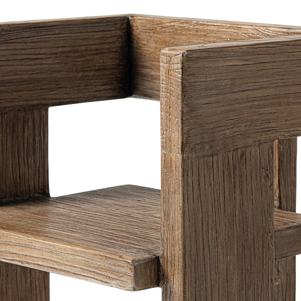 Sculptural Block Accent Chair with Reclaimed Elm Construction - Brown