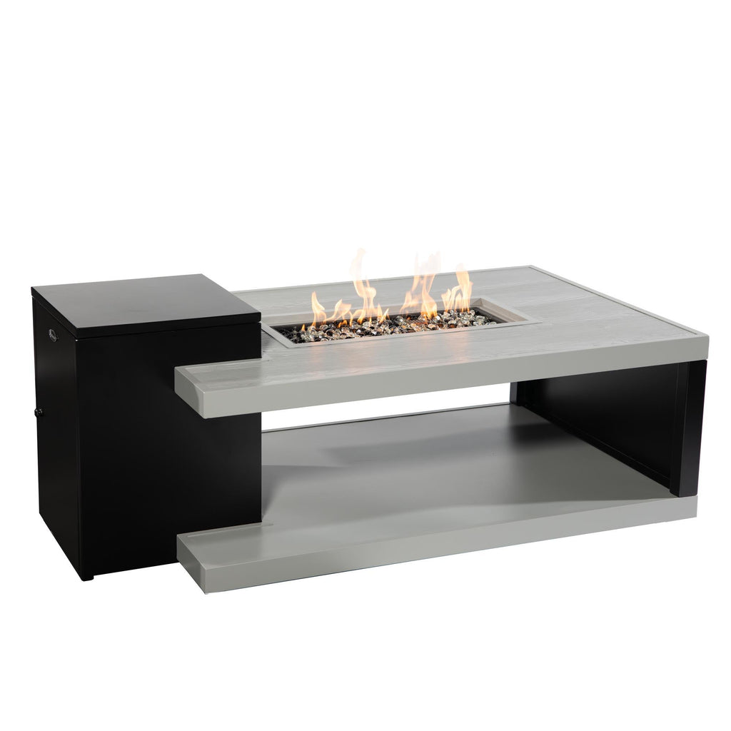Aluminum Fire Table, Rectangular with Wood-Grain Look - Aluminum
