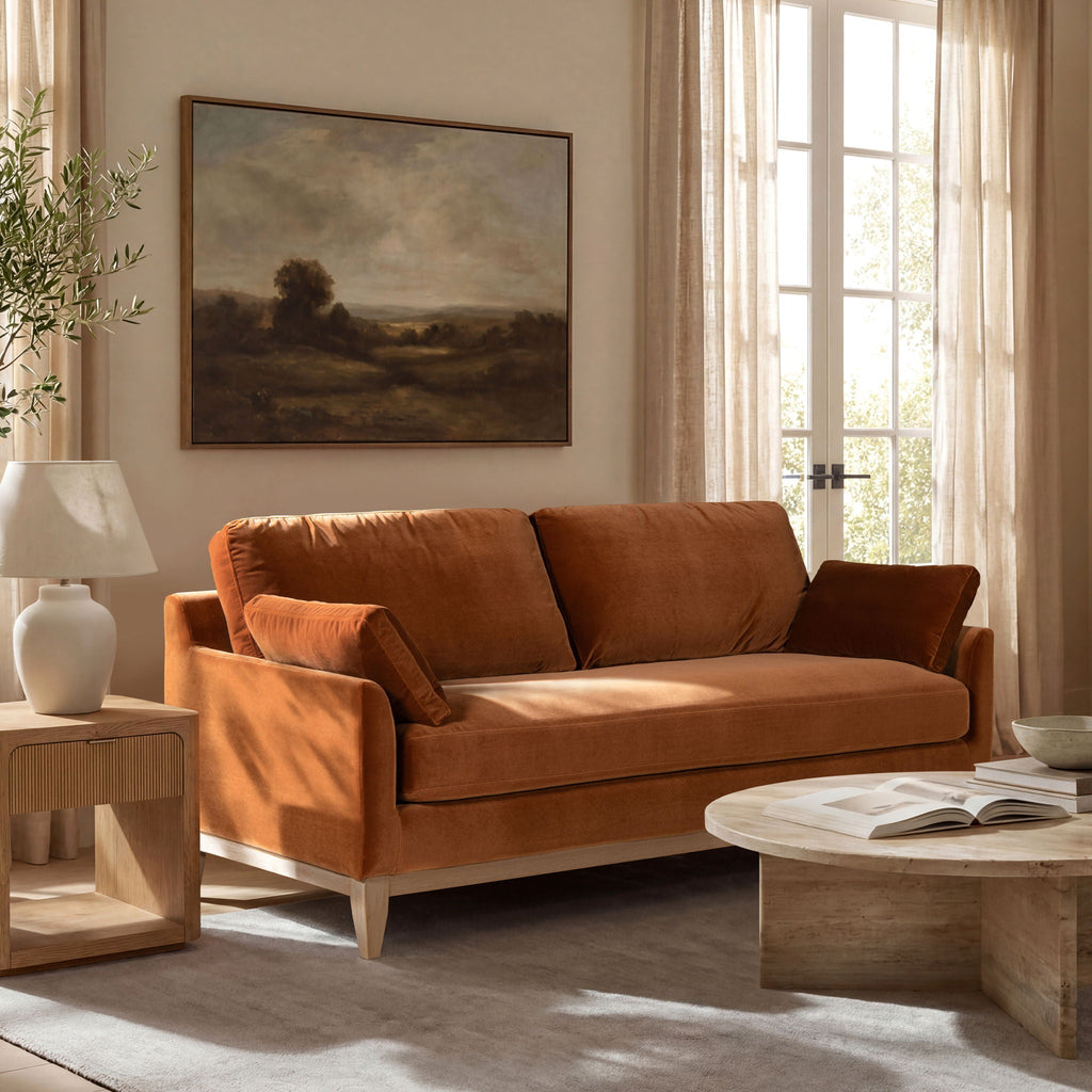Modern Farmhouse Sofa with Removable Cushions - Dark Green or Orange