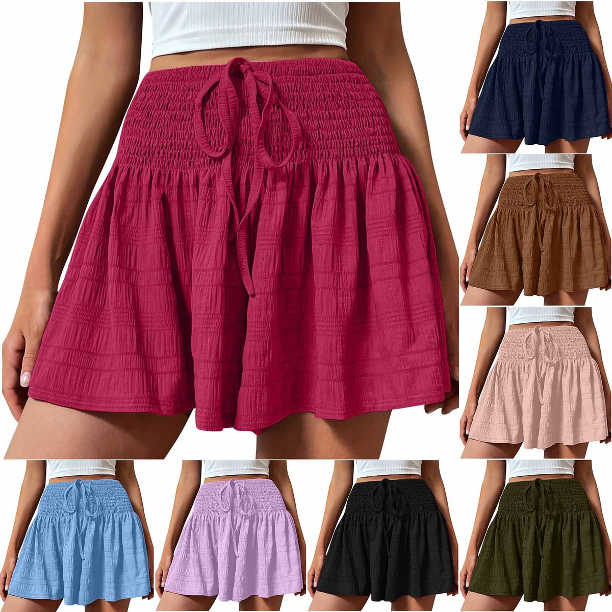 2026 Cross-Border European And American Women's Summer Fashion Solid Color Drawstring Sports Shorts