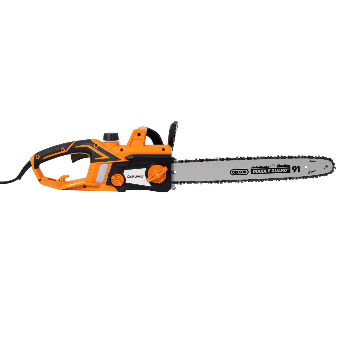 18 Inch Electric Chainsaw with Quick Chain Adjustment Knob - Orange/Black
