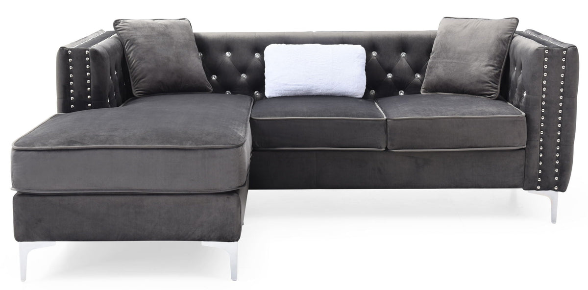 Sofa Chaise with Faux Jewel Tufting - Multiple Colors