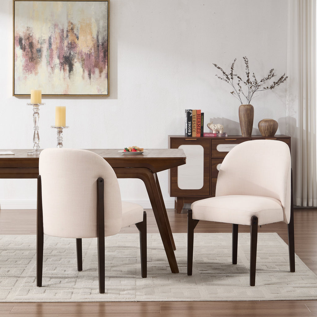 Wooden Dining Chairs Set of 2 with Fabric Upholstery - Beige