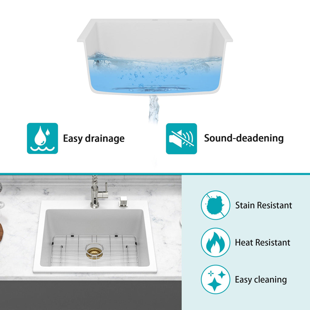 Quartz Kitchen Sink with Durable Design - Black or White