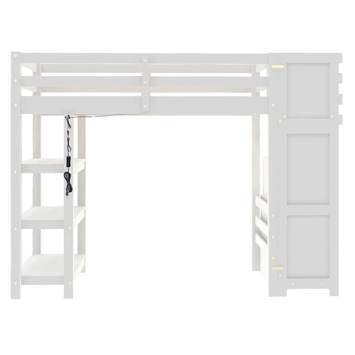 Loft Bed With 4 Layer Shelves, Storage Staircase, Small Wardrobe And LED Light